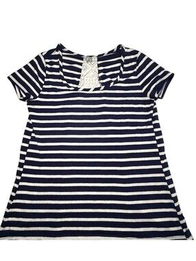 Women’s Vanity Navy Blue Striped Top With Lace Back - Size Small
